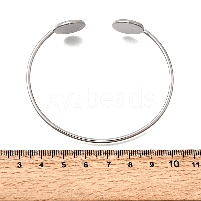 304 Stainless Steel Cuff Blank Bangle Bases with Flat Round Trays STAS-D381-01B-P-1