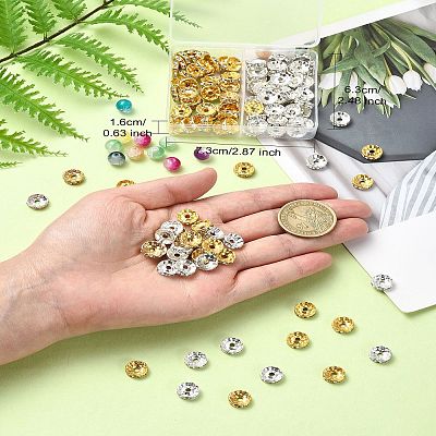 120Pcs 2 Colors Alloy Rhinestone Spacer Beads ALRI-YW0001-23-1