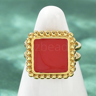 Square 304 Stainless Steel Enamel Finger Rings for Women RJEW-G355-06G-02-1