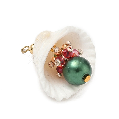 Natural Shell & Round Glass Pendants PALLOY-MZ00912-08-1
