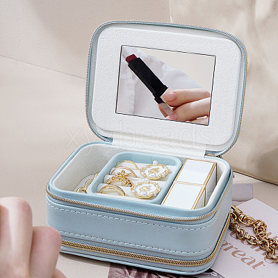 2-Layer Portable PU Leather Jewelry Set Shoulder Bag Boxes PW-WG82578-01-1