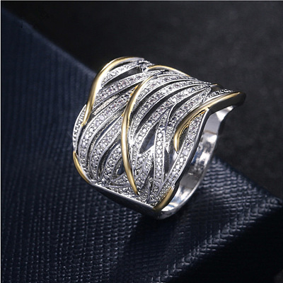 Criss Cross Alloy Crystal Rhinestone Wide Finger Rings FS-WGCE8BA-04-1