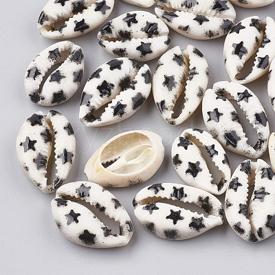 Printed Cowrie Shell Beads X-SHEL-S274-03F-1