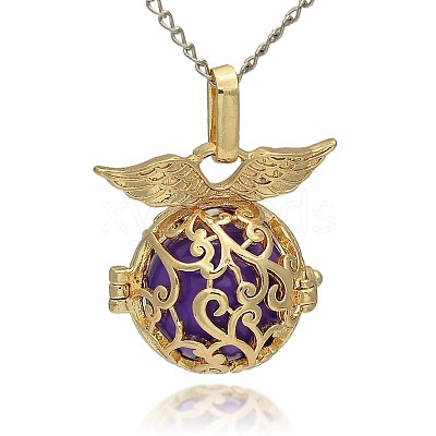 Golden Tone Brass Hollow Round Cage Pendants KK-J230-03G-1