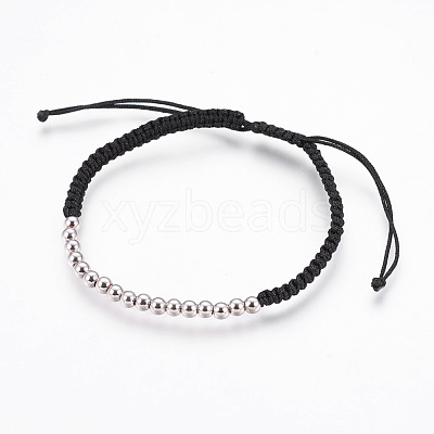 Adjustable Brass Braided Beaded Bracelets BJEW-JB03778-02-1