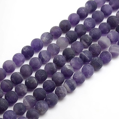 Frosted Natural Amethyst Round Bead Strands X-G-M064-8mm-13-1