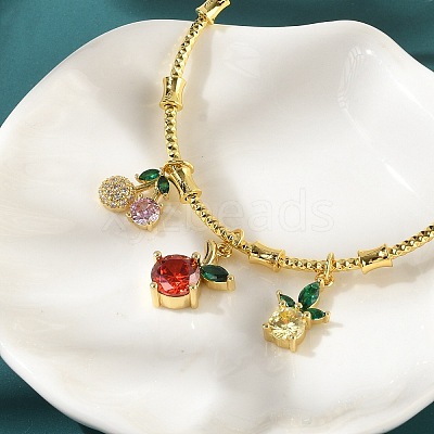 Brass Micro Pave Cubic Zirconia Friut Charm Bangles for Women BJEW-Z089-05G-1