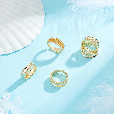 5Pcs Brass Wave Open Cuff Ring for Women RJEW-UN0002-33LG-1
