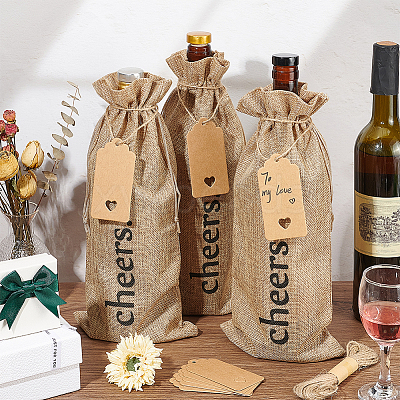 12Pcs Rectangle Jute Cheers Wine Drawstring Storage Bags FIND-WH0427-15A-1