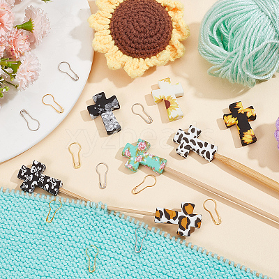 7Pcs 7 Styles Cross Silicone Beads Knitting Needle Protectors/Knitting Needle Stoppers DIY-NB0010-32-1