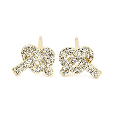 Rack Plating Brass Micro Pave Clear Cubic Zirconia Stud Earrings for Women EJEW-M260-16G-1