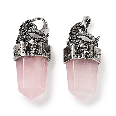 Natural Rose Quartz Faceted Sword Pendants G-Q163-01AS-06-1