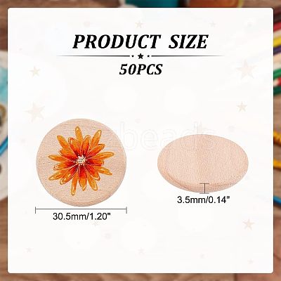 50Pcs Unfinished Natural Beech Wood Cabochons WOOD-HY0001-01-1