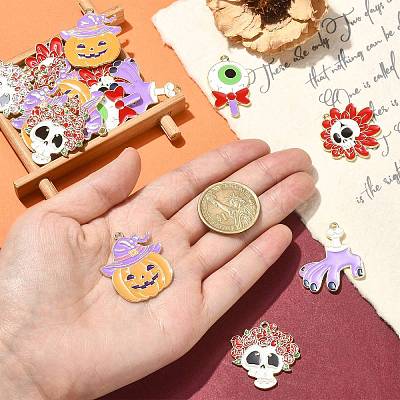 30Pcs 5 Styles Halloween Theme Alloy Enamel Pendants ENAM-CJ0005-10-1