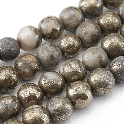 Natural Pyrite Beads Strands X-G-G839-01-6mm-1