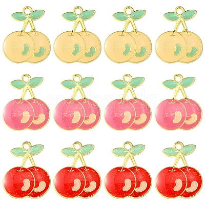 12Pcs 3 Colors Light Gold Plated Alloy Enamel Pendants FIND-FS0002-83-1