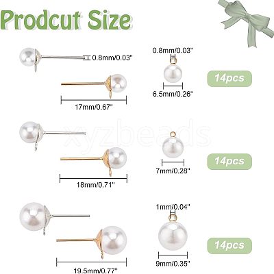 84Pcs 6 Styles Acrylic Imitation Pearl Beads Ball Stud Earring Findings STAS-FH0001-55-1