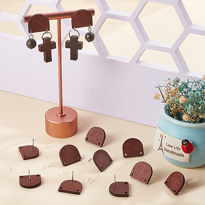 30Pcs Half Round Wood Stud Earring Findings WOOD-UN0001-04-1