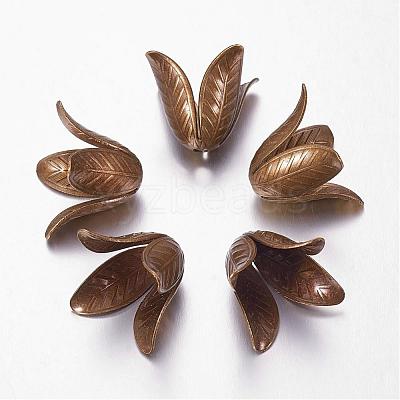 Antique Bronze 4-Petal Brass Flower Bead Caps X-KK-M010-02AB-NR-1