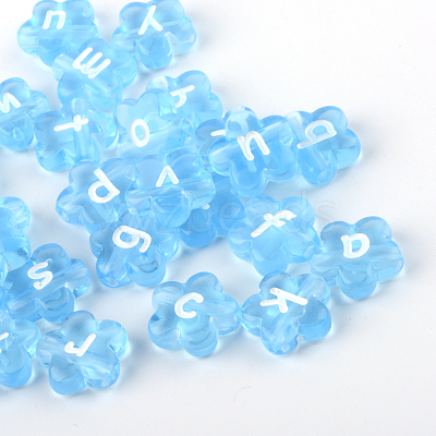 Transparent Acrylic Flower Horizontal Hole Letter Beads X-TACR-Q101-02F-1