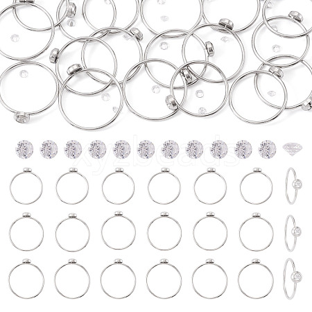 18Pcs 304 Stainless Steel Finger Ring Rhinestone Settings STAS-TA0005-86P-1