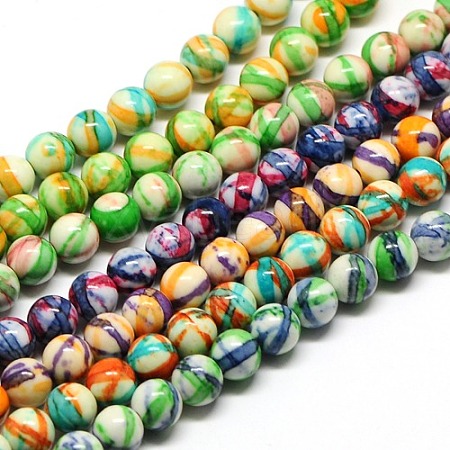 Dyed Round Synthetic Gemstone Ocean White Jade Beads Strands G-F085-12mm-M-1