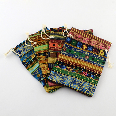 Ethnic Style Cloth Packing Pouches Drawstring Bags X-ABAG-R006-13x18-01-1