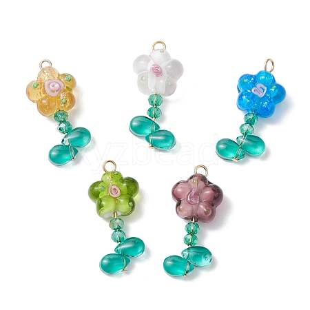 Flower Glass Pendants PALLOY-TA00144-1