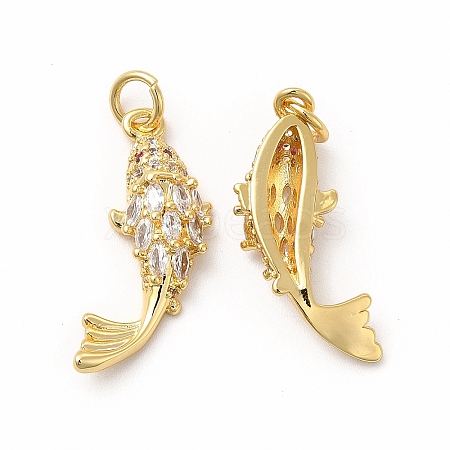 Rack Plating Brass Micro Pave Cubic Zirconia Fish Pendants KK-H436-09G-1