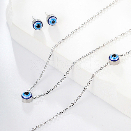 Evil Eye Stainless Steel Stud Earring & Bracelets & Necklaces Set LY5157-1-1