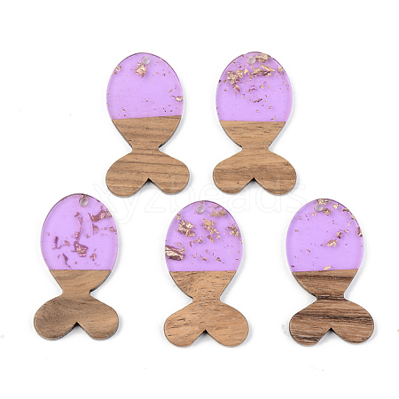 Transparent Resin & Walnut Wood Pendants RESI-S389-053A-B01-1