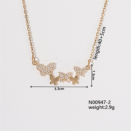 Chic Minimalist Butterfly Brass Micro Pave Cubic Zirconia Pendant Necklaces LU0770-2-1