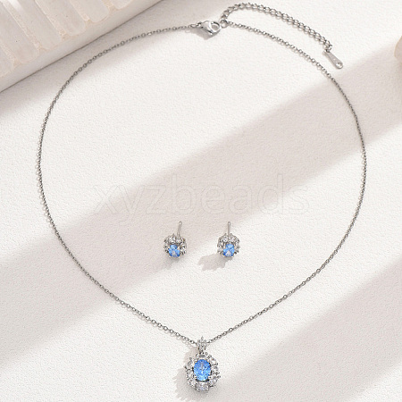 Elegant Vintage Micro Pave Cubic Zirconia Oval Necklace & Stud Earrings Set for Women AT7277-2-1