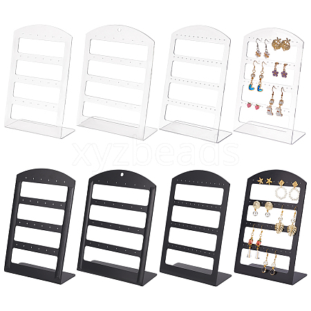 DELORIGIN 6Pcs 6 Styles 4-Tier PP Plastic Slant Back Earring Organizer Display Stands EDIS-DR0001-03-1