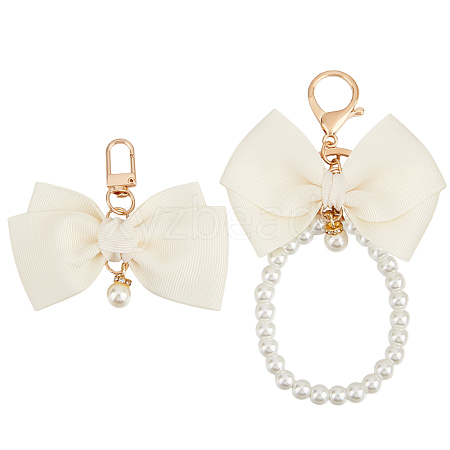 2Pcs 2 Styles Zinc Alloy with Plastic and Polyester Keychain KEYC-BBC0001-03-1