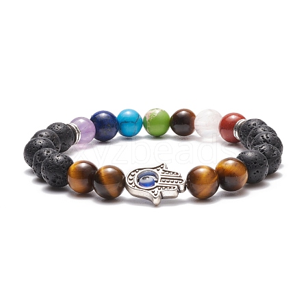 Natural Tiger Eye & Mixed Gemstone Stretch Bracelet BJEW-JB08595-03-1