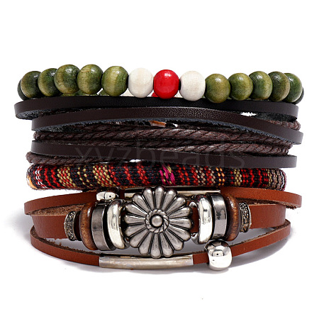 Punk Style Adjustable Cowhide Cord Bracelet Sets WG74349-01-1