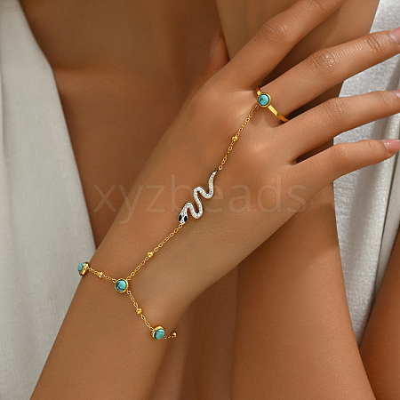 Elegant Ladies Natural Turquoise & Stainless Steel Snake Ring Bracelets for Women DQ2462-1