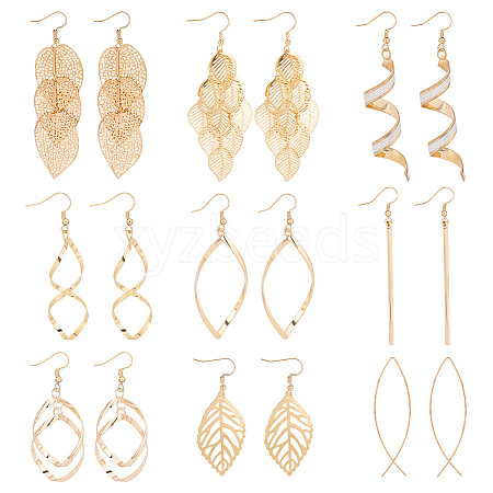 ANATTASOUL 9 Pairs 9 Style Alloy Long Dangle Earrings EJEW-AN0004-20-1