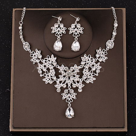 Alloy Rhinestone Pendant Necklaces & Stud Dangle Earrings Sets for Women WG381FF-05-1