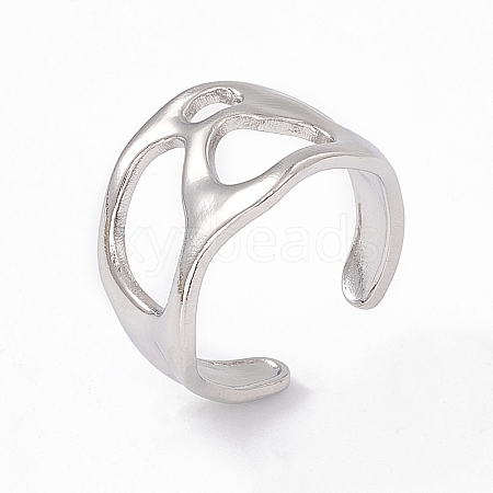 Non-Tarnish 304 Stainless Steel Wide Hollow Open Cuff Ring for Women RJEW-G275-03P-1