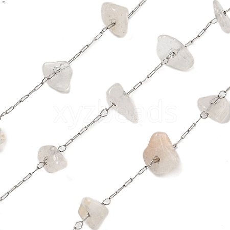 304 Stainless Steel with Natural Moonstone Chip Link Chains CHS-G038-09P-06-1