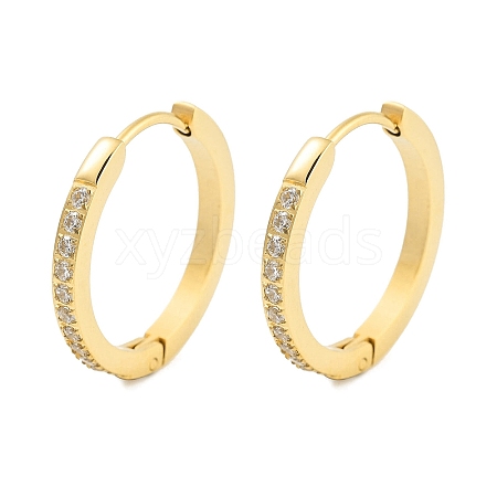 Ion Plating(IP) 304 Stainless Steel Micro Pave Clear Cubic Zirconia Huggie Hoop Earrings EJEW-C096-01G-G-1