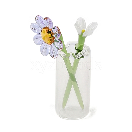 Handmade Lampwork Birthday Flower & Vase Set for Tabletop Display LAMP-D007-002I-1
