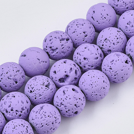 Spray Painted Natural Lava Rock Beads Strands G-N0324-B-06-1