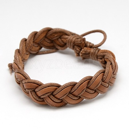 Trendy Unisex Casual Style Braided Waxed Cord and Leather Bracelets BJEW-L297-03-1