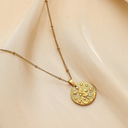 Constellation Coin Stainless Steel Pendant Necklace for Women PW-WG95399-03-1