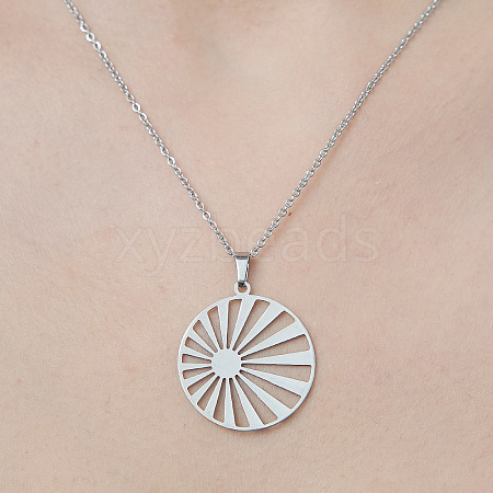 Non-Tarnish 201 Stainless Steel Hollow Sun Pendant Necklace NJEW-OY002-13-1