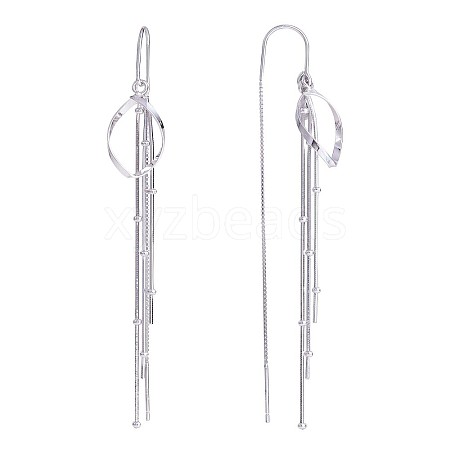 Rhodium Plated 925 Sterling Silver Teardrop with Chain Tassel Dangle Earrings JE1044A-1