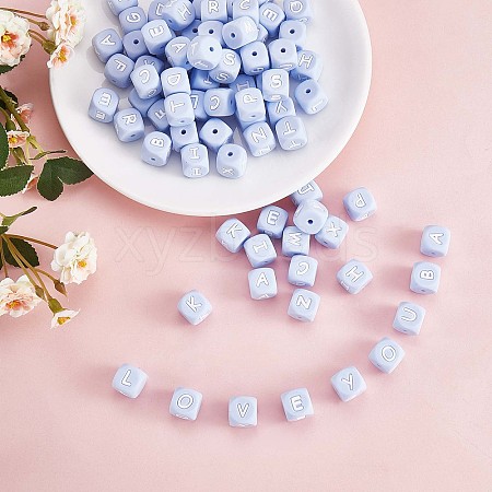 20Pcs Blue Cube Letter Silicone Beads 12x12x12mm Square Dice Alphabet Beads with 2mm Hole Spacer Loose Letter Beads for Bracelet Necklace Jewelry Making JX434R-1